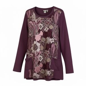 LOGO Lounge Long Sleeve Sweatshirt Floral Crochet Design Women's Size L